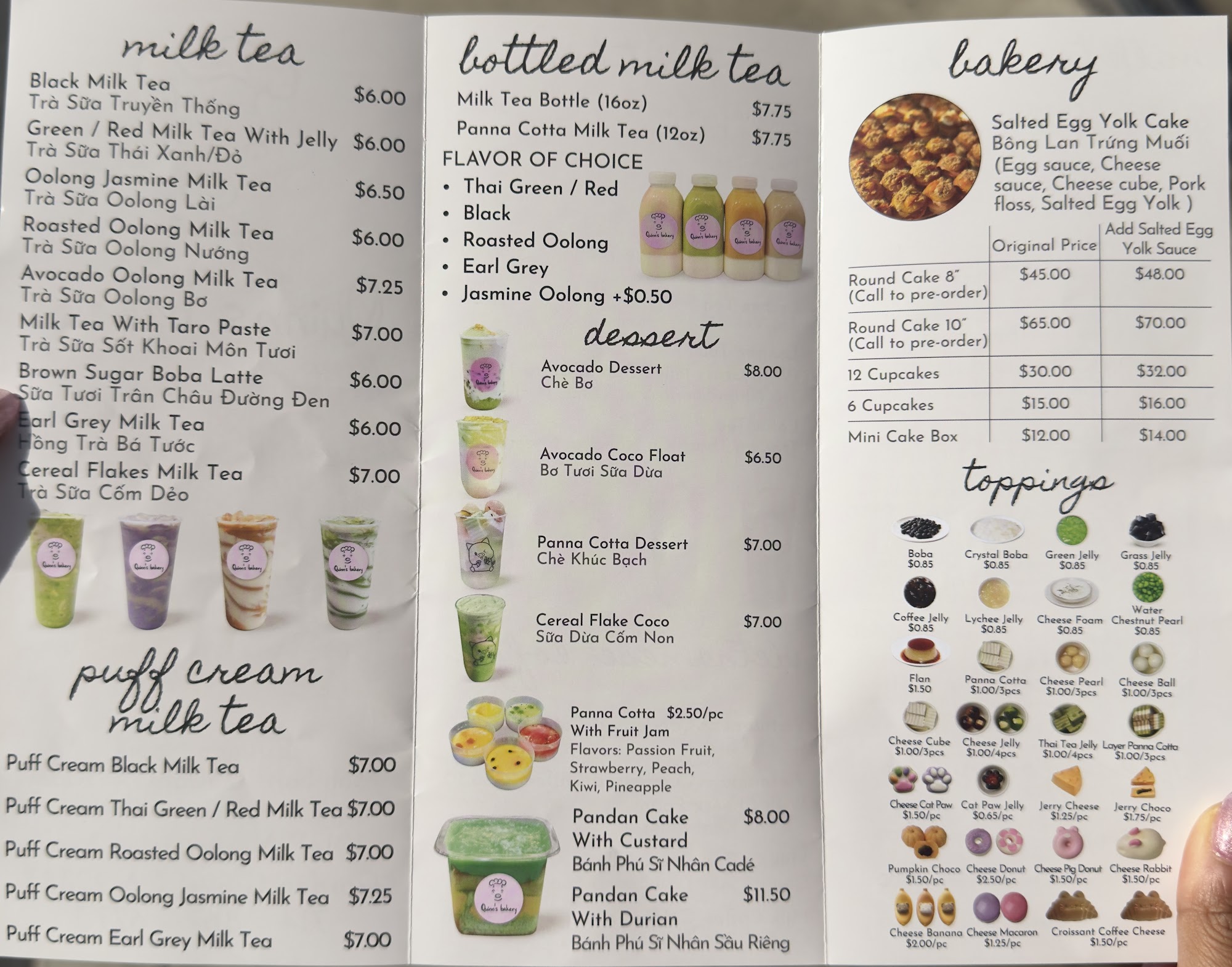 Quinn’s Bakery Menu