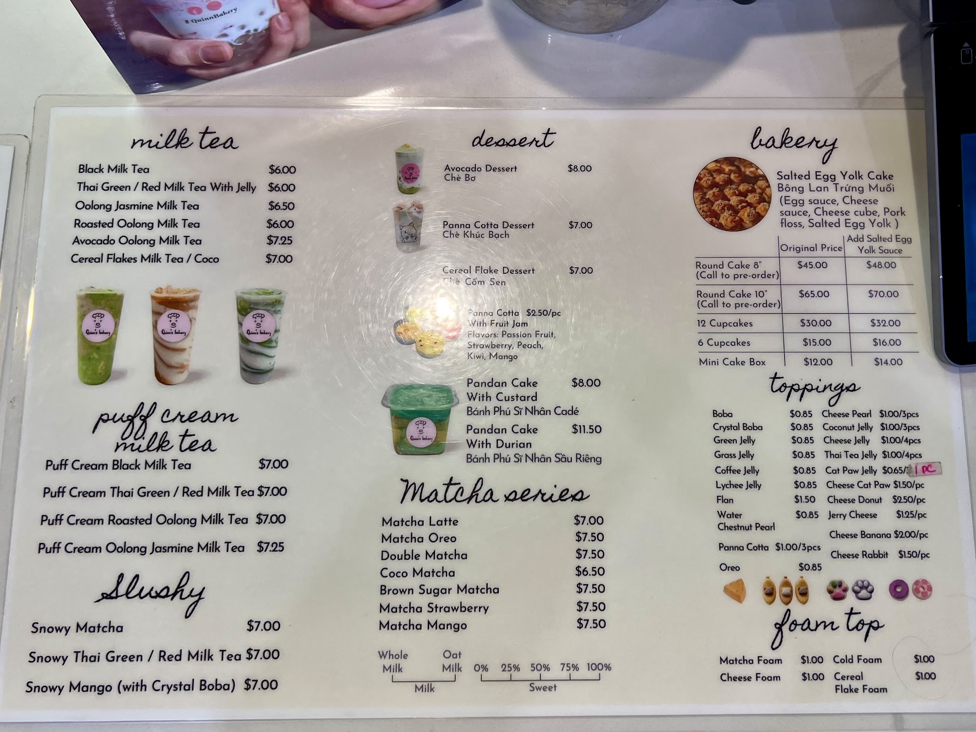 Quinn’s Bakery Menu