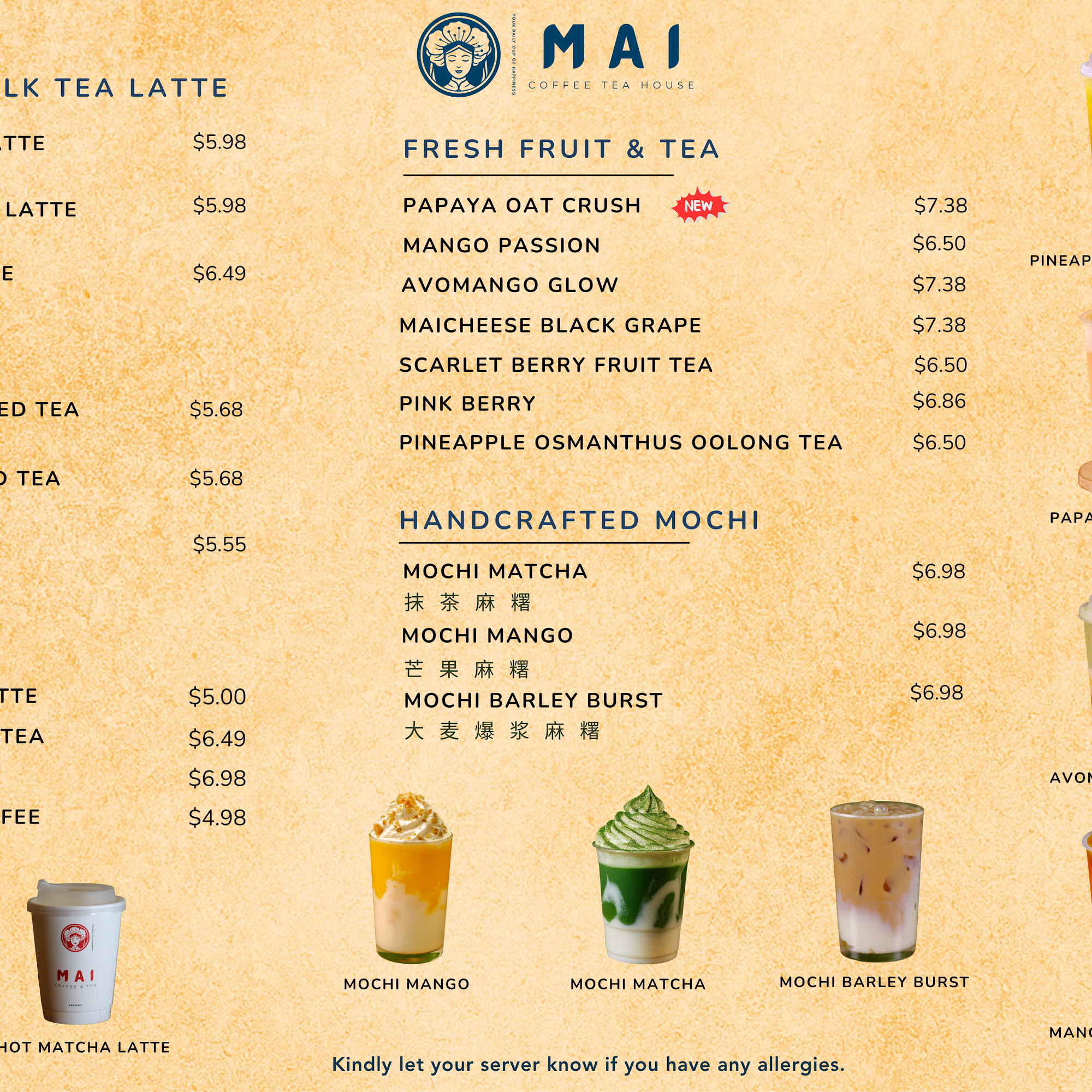 MAI Coffee & Tea House Menu