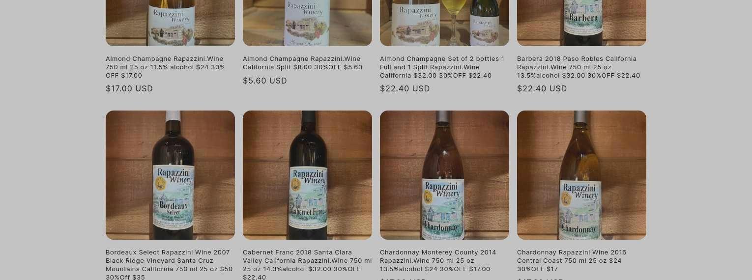 Rapazzini Winery since 1962 Menu