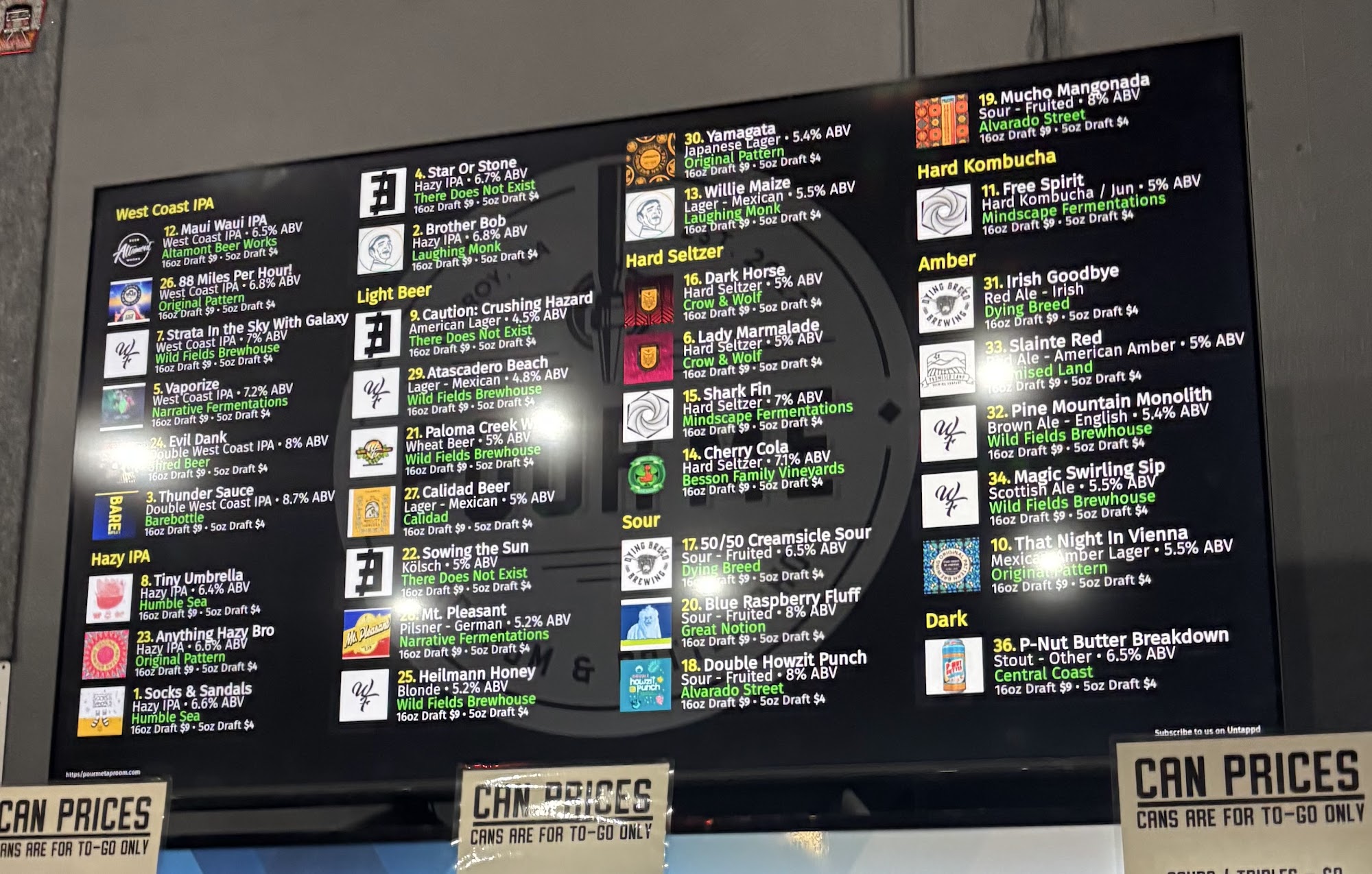 Pour Me Taproom Menu