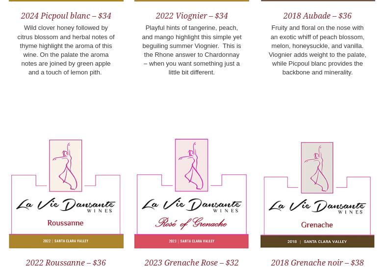 La Vie Dansante Wines Menu