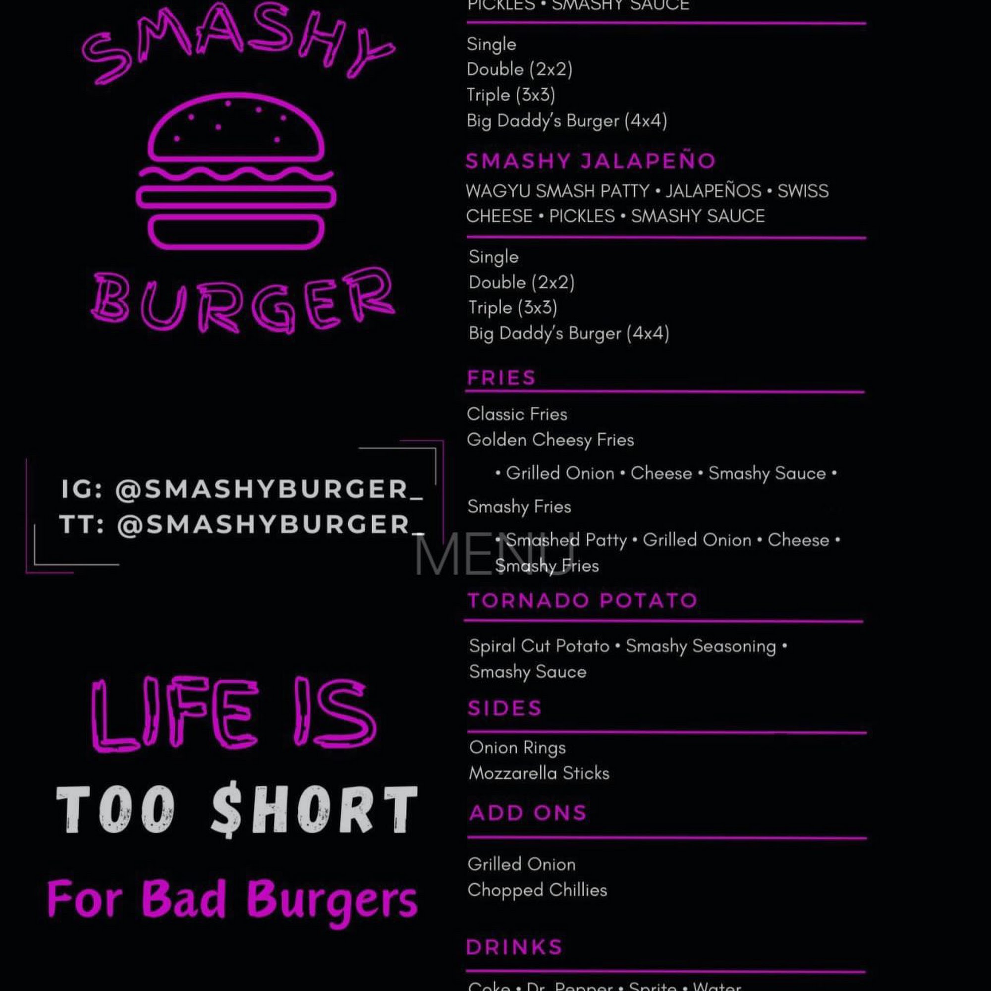 Smashy Burger Menu