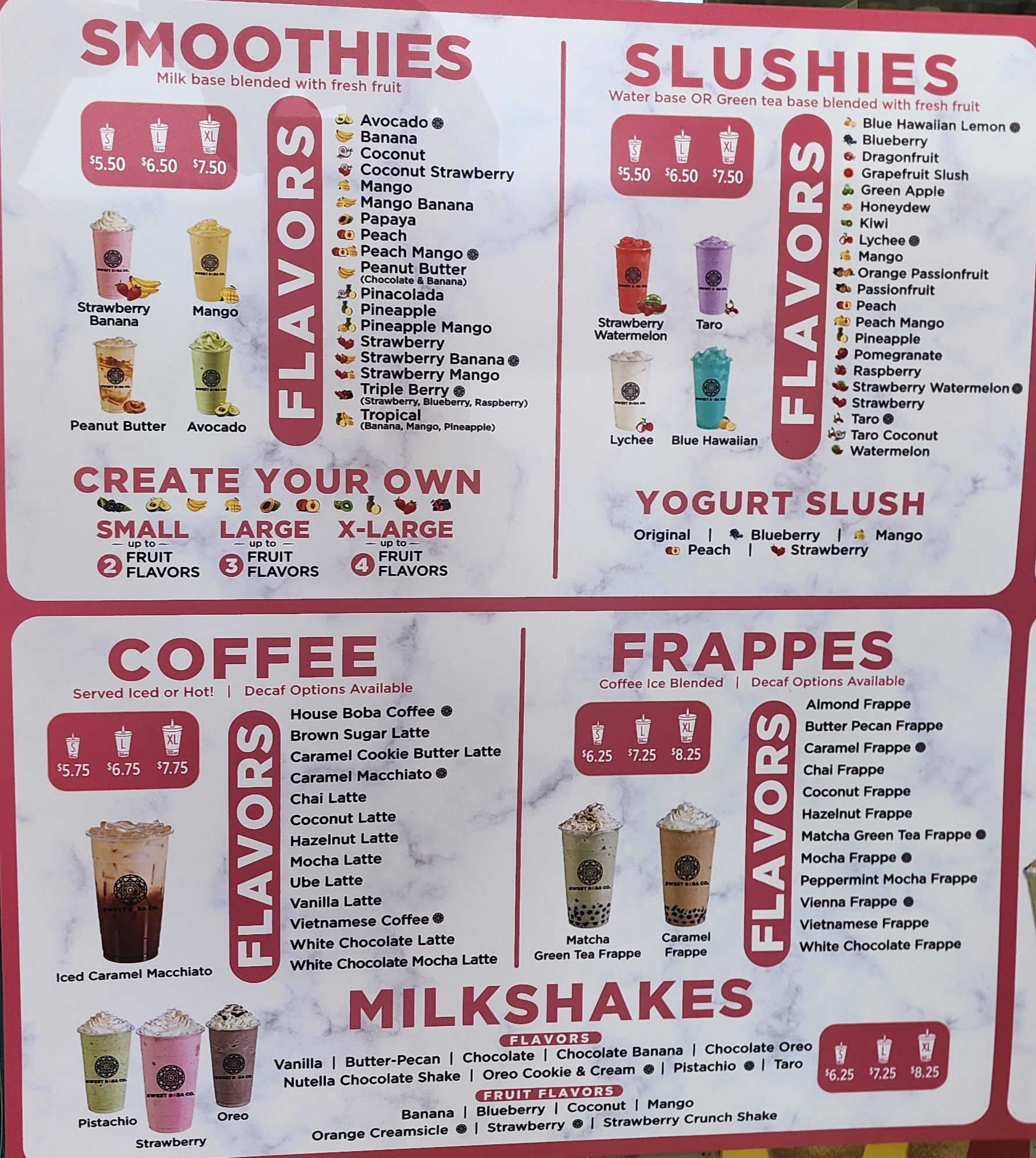 Sweet Boba Co Menu
