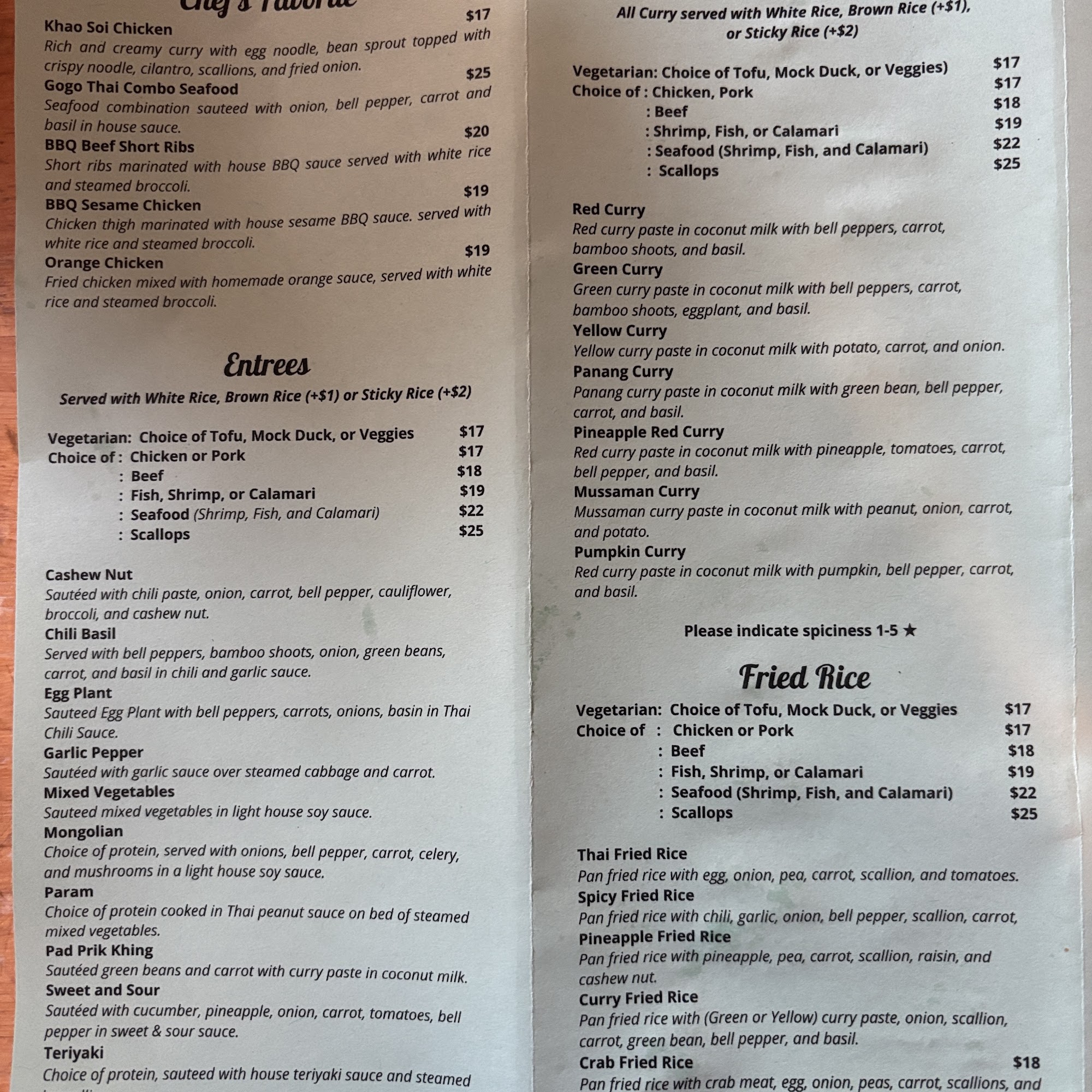 Gogo Thai Menu