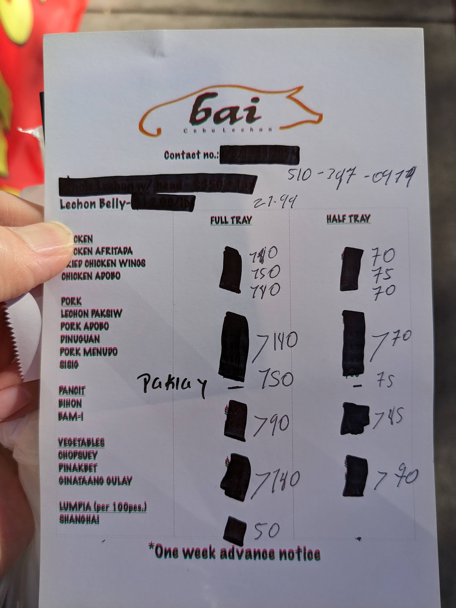 Bai Cebu Lechon Menu