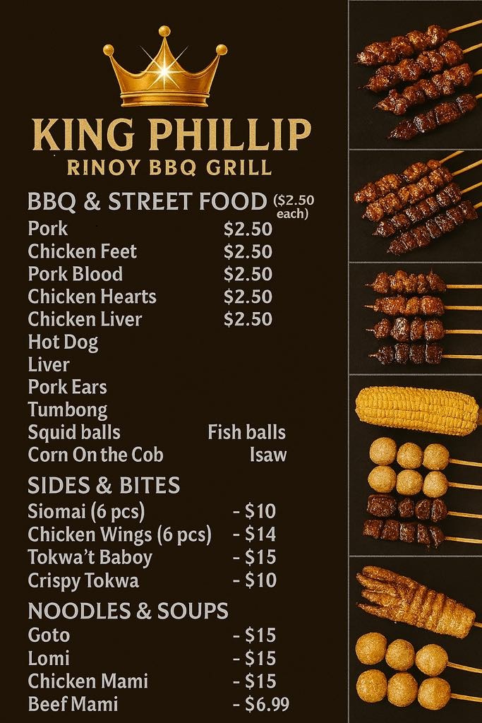 King Phillip Pinoy BBQ Grill Menu