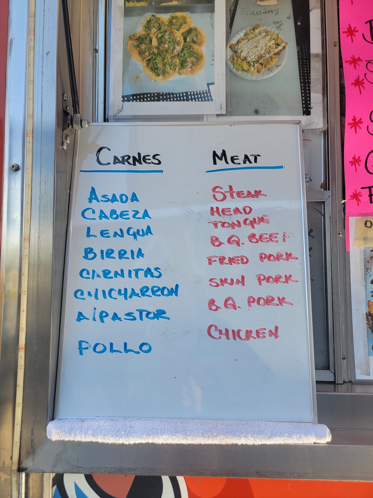 LA Carreta DE Taco Truck Menu