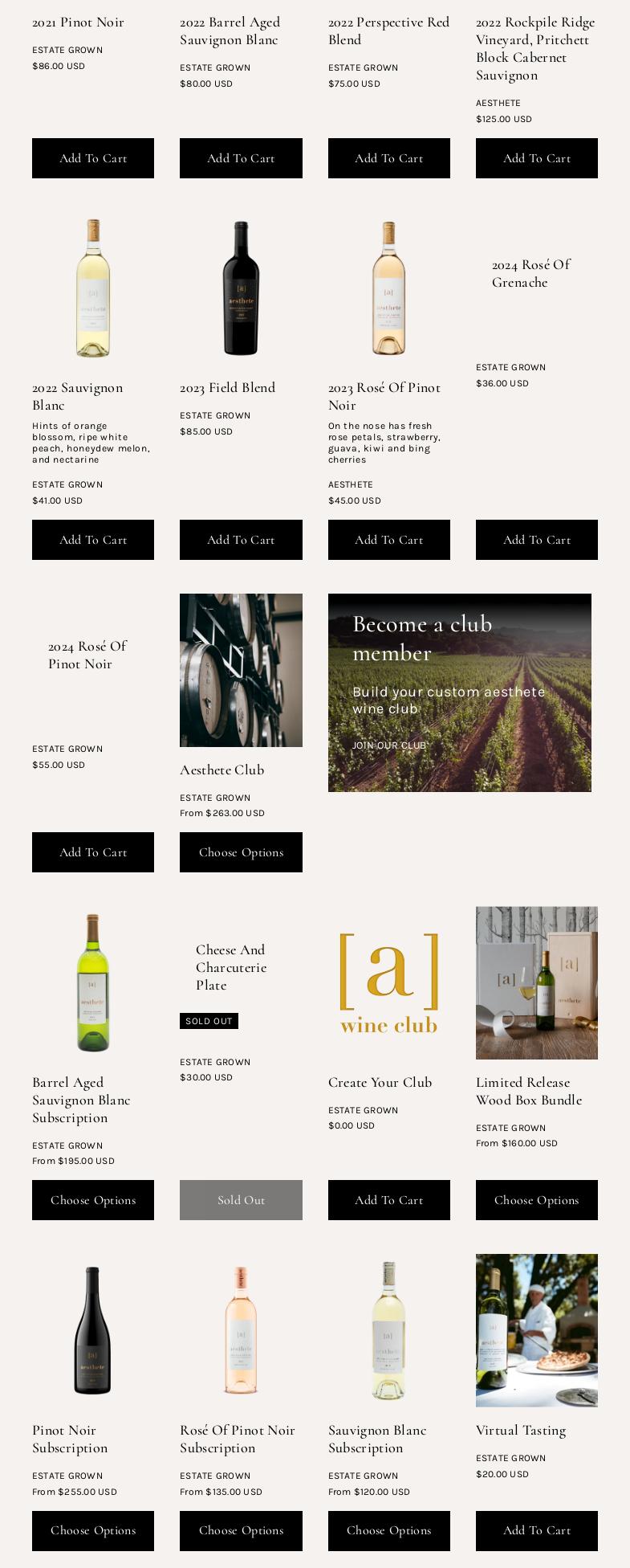 aesthete winery & farm Menu