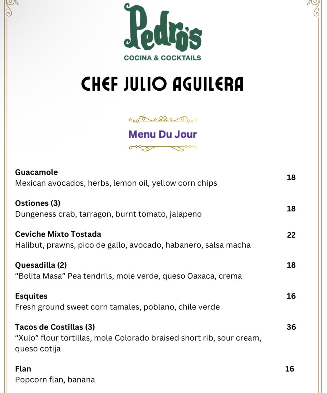 Maison Healdsburg Menu