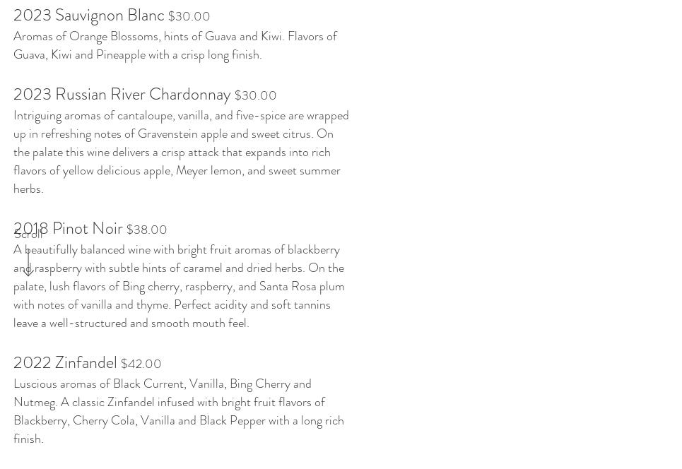 Rued Winery Menu