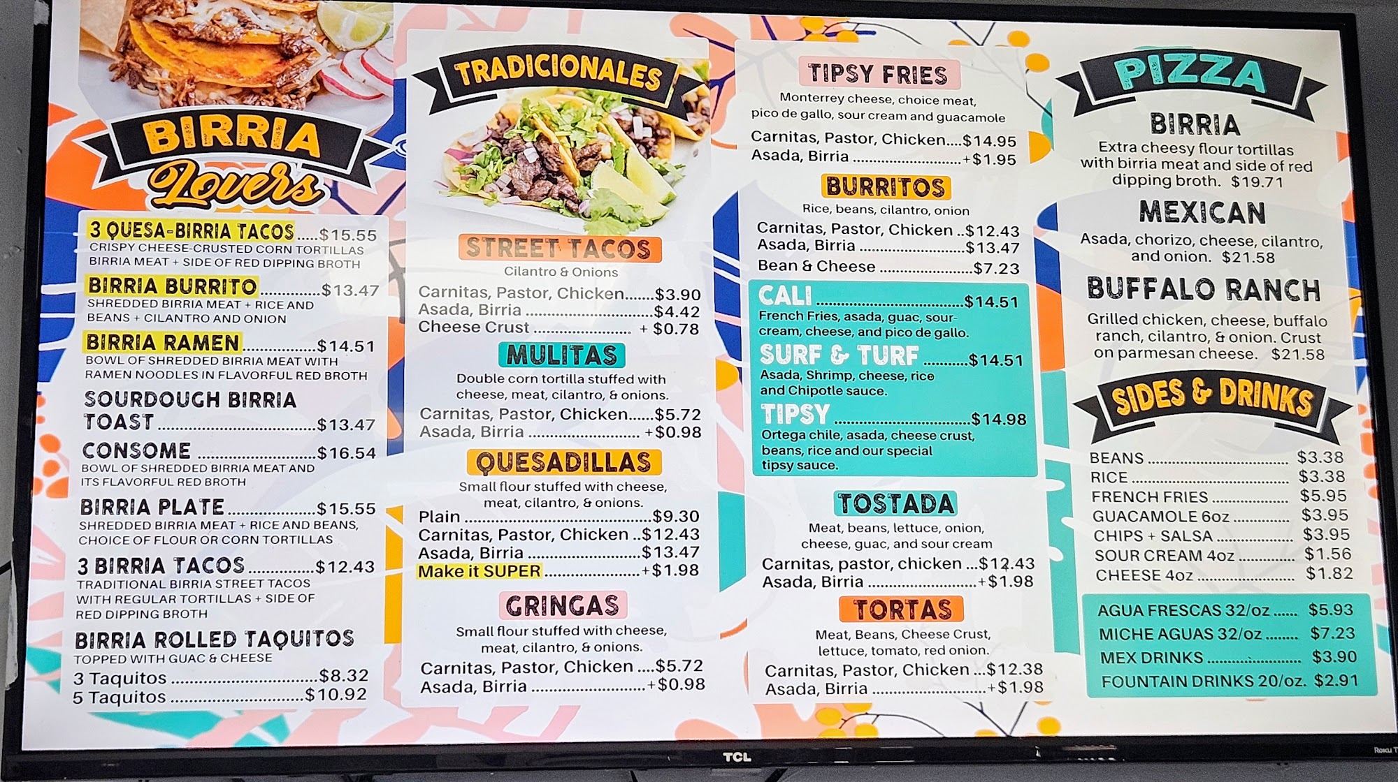 Tipsy Tacos Menu