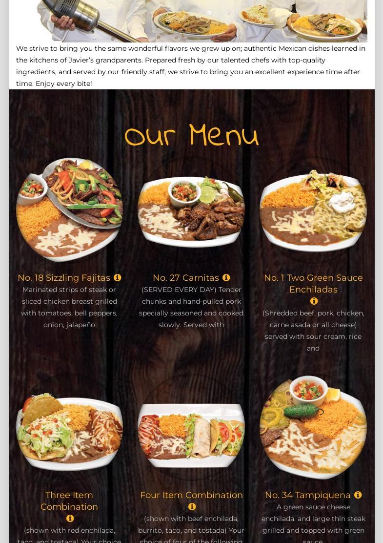 Javi's Mexican Restaurant Hilmar, CA Menu