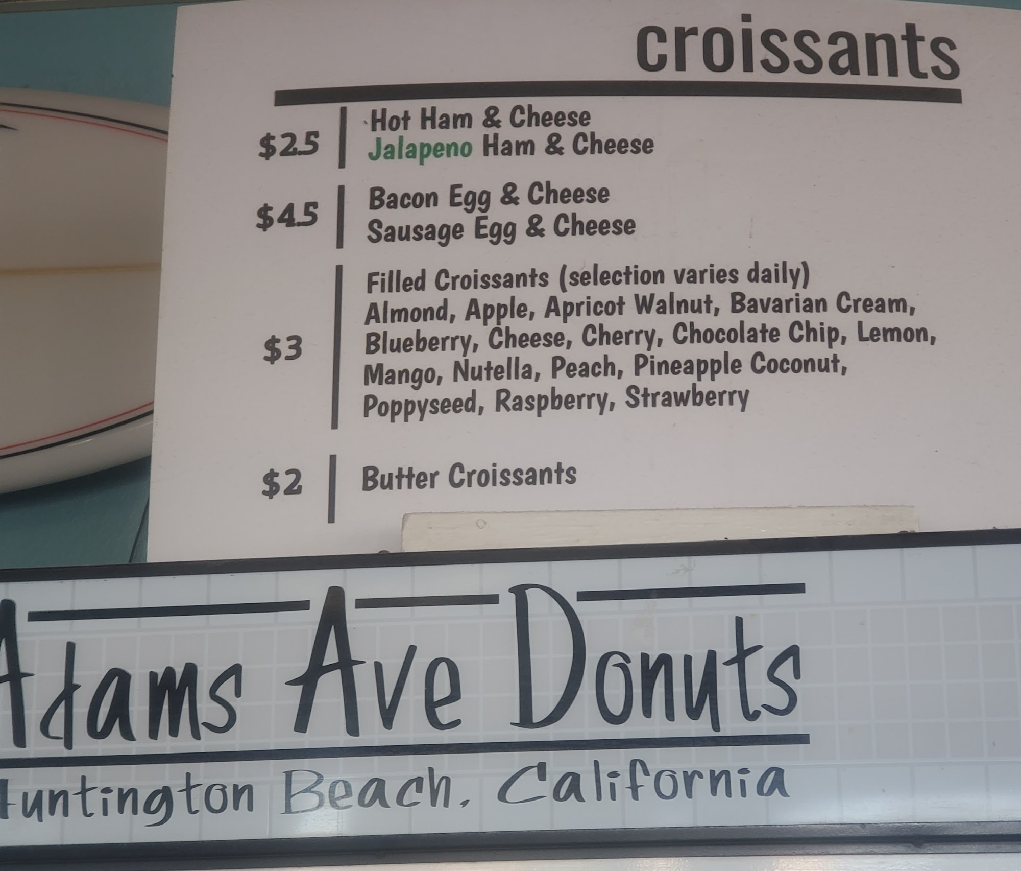 Adams Avenue Donuts Menu