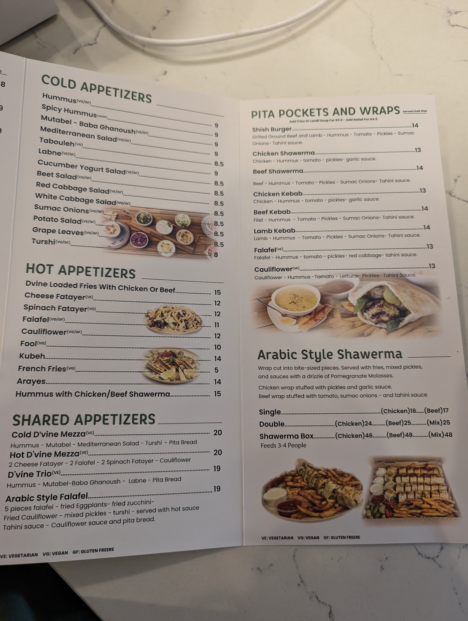 Dvine Mediterranean Experience Menu