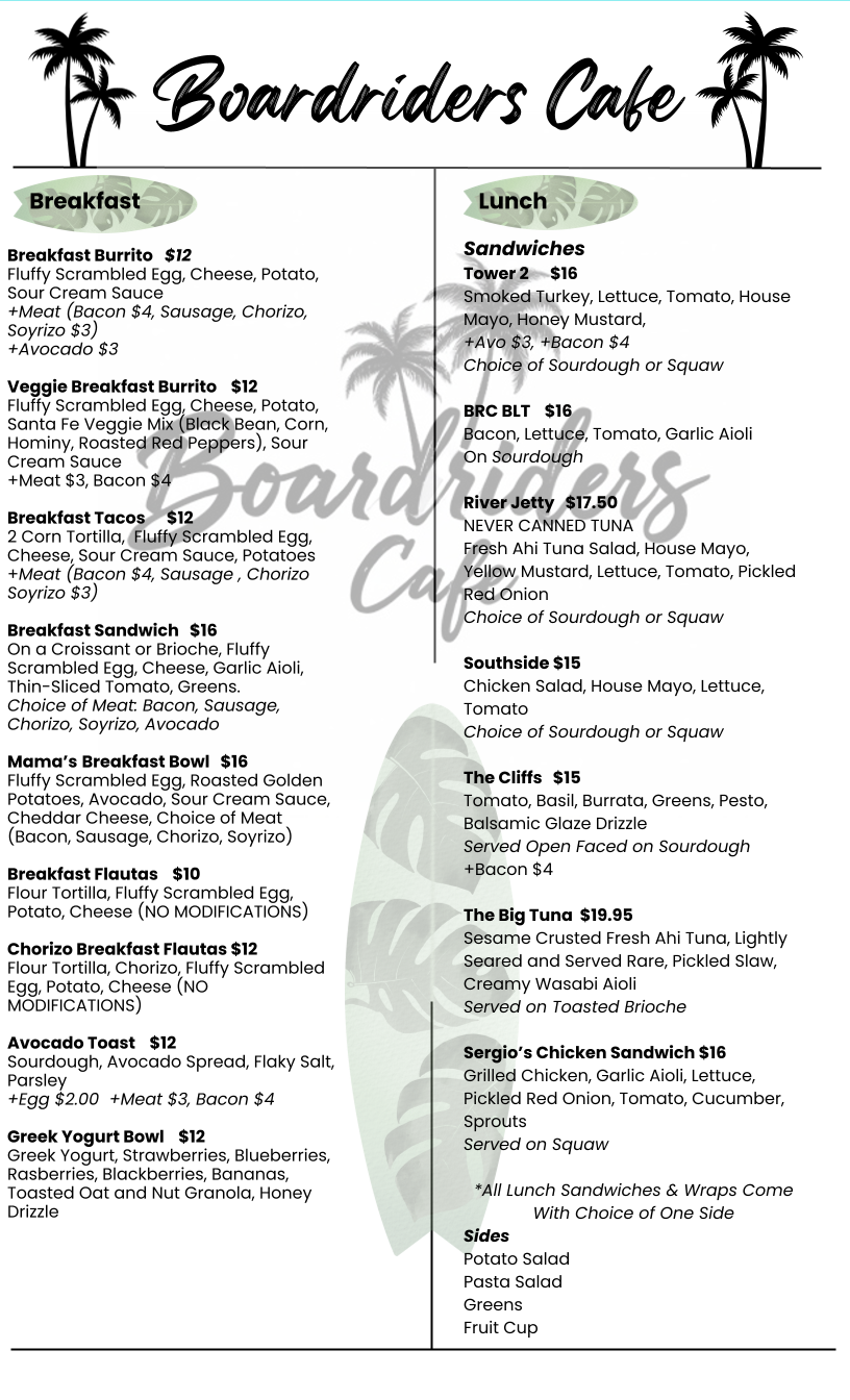 Boardriders Cafe Menu