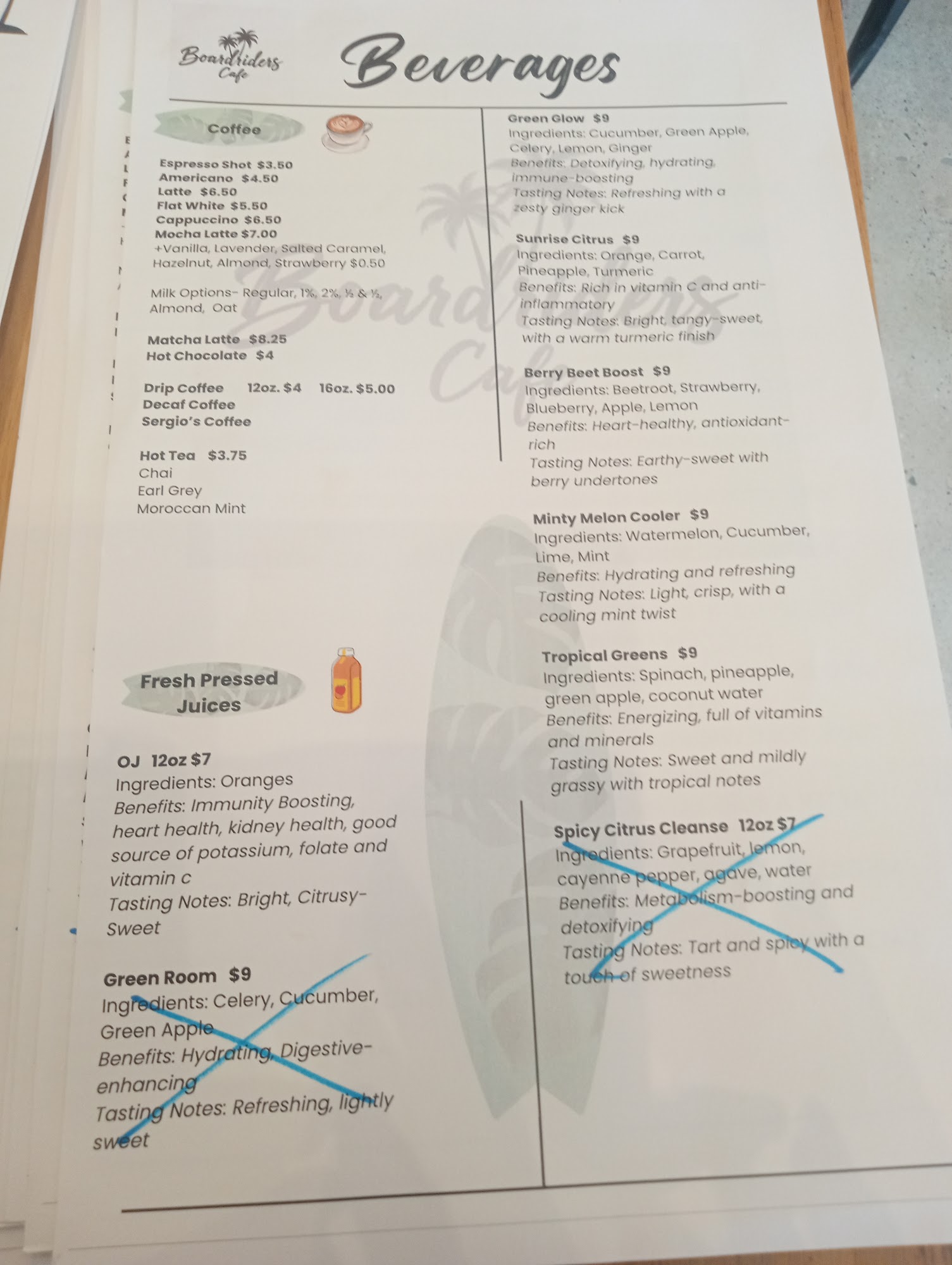 Boardriders Cafe Menu