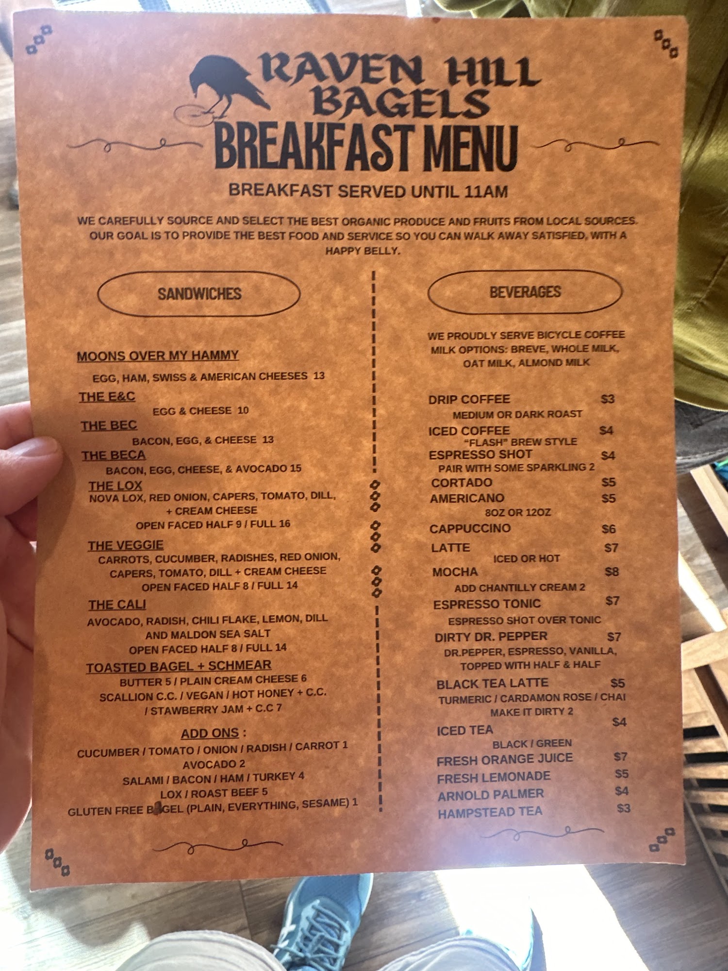 Raven Hill Bagels + Market Menu