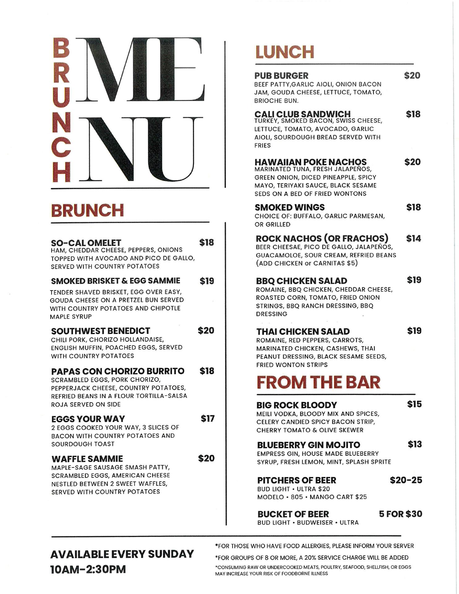 The Pub - Big Rock Menu