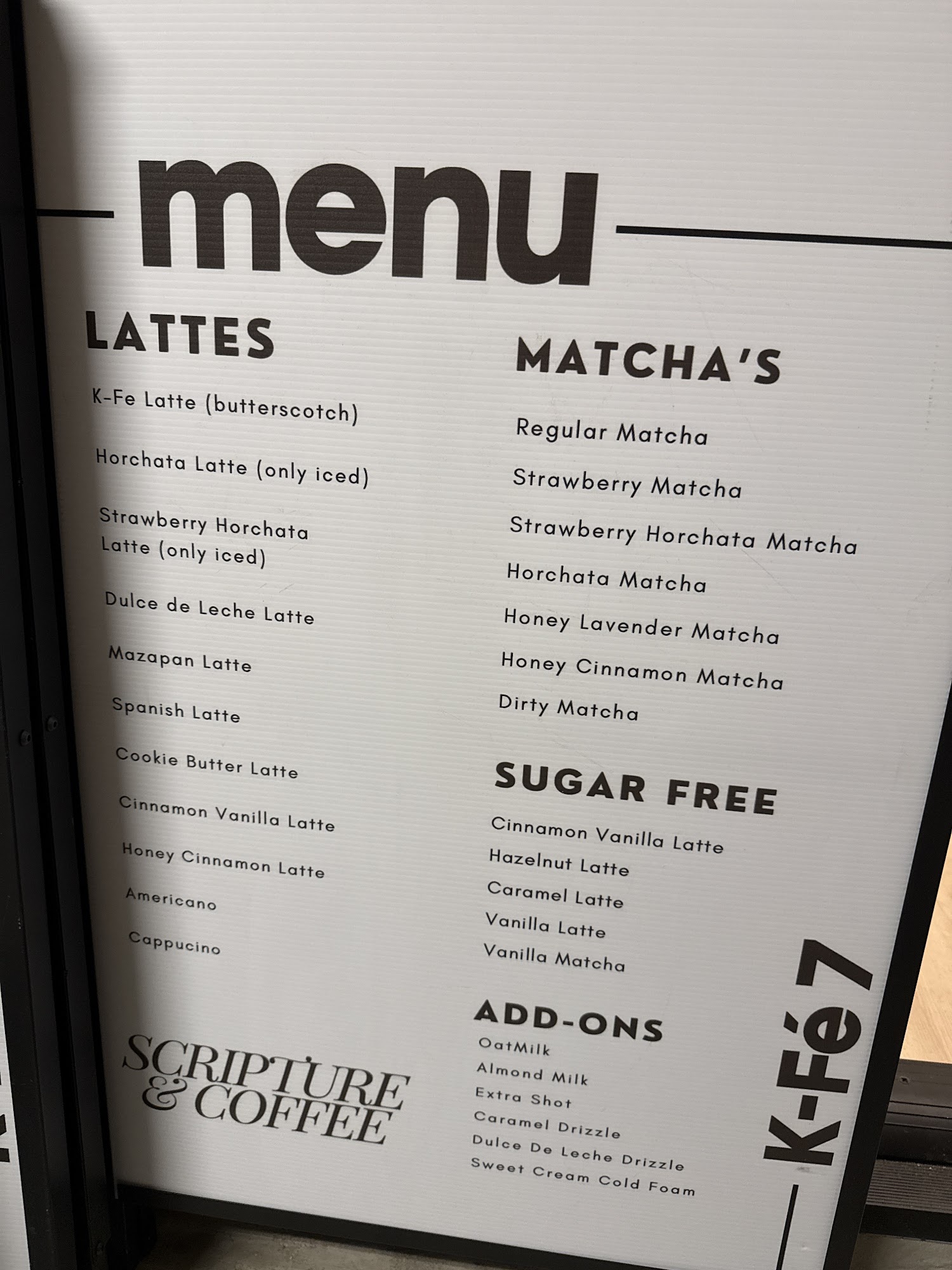 K-Fé 7 Coffee Menu