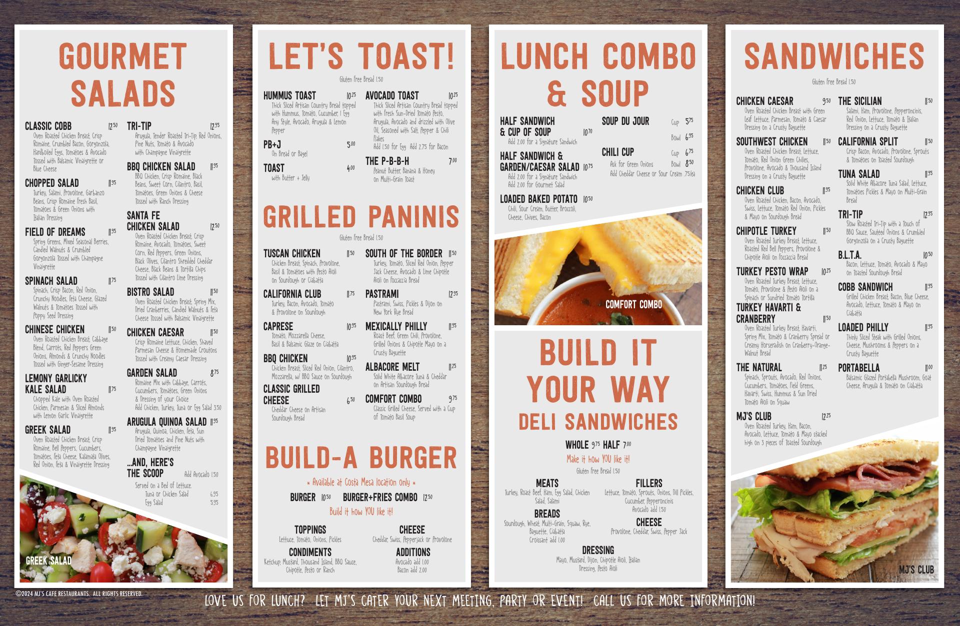 MJ's Cafe Irvine Menu