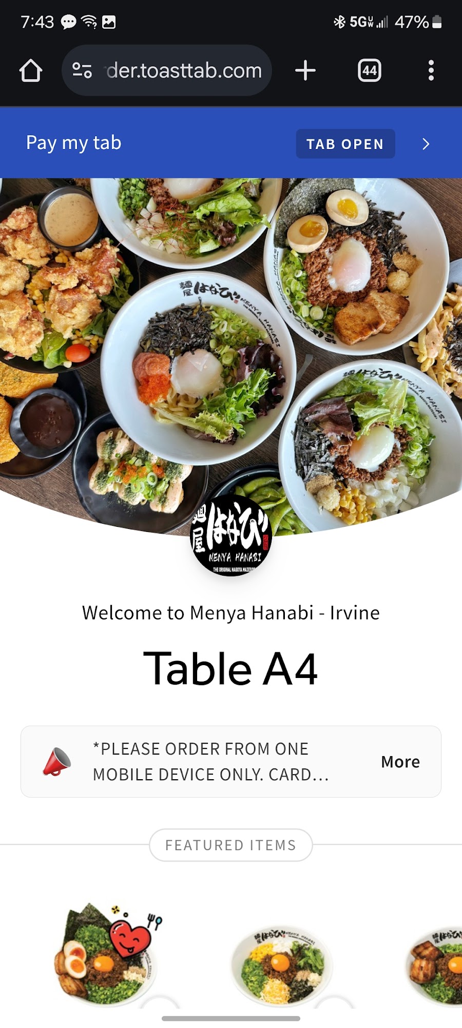 Menya Hanabi - The Original Nagoya Mazesoba Menu