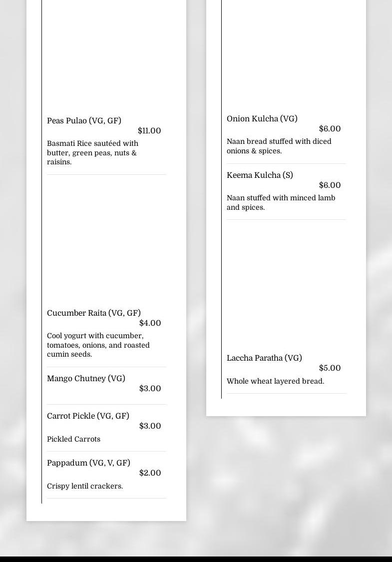 Natraj Catering Menu