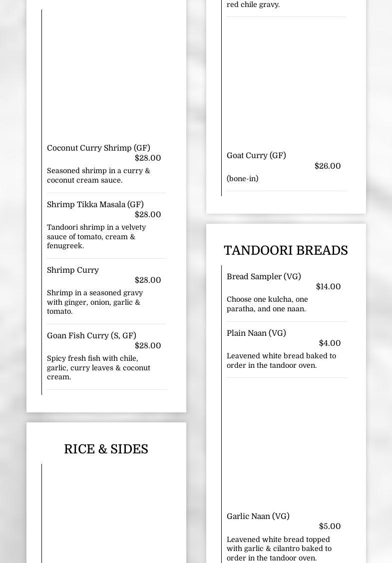 Natraj Catering Menu