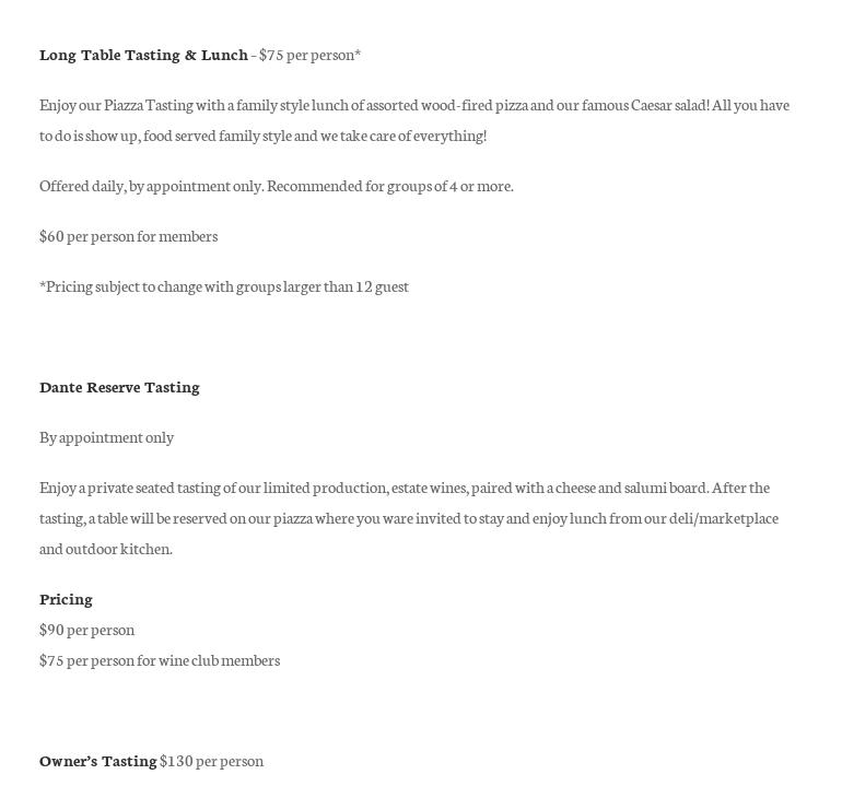 VJB Vineyard & Cellars Menu