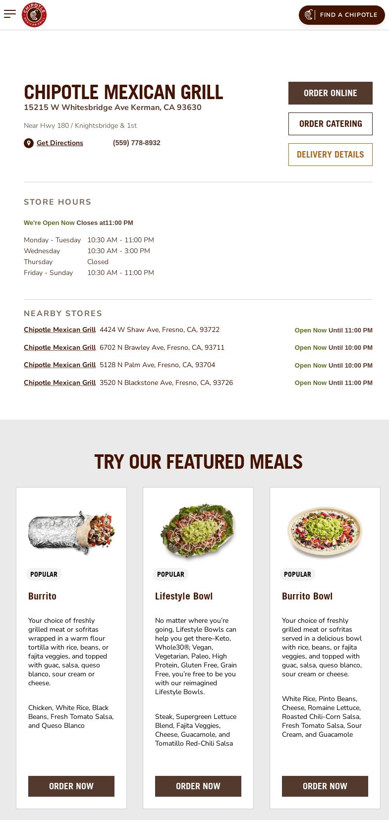 Chipotle Mexican Grill Menu