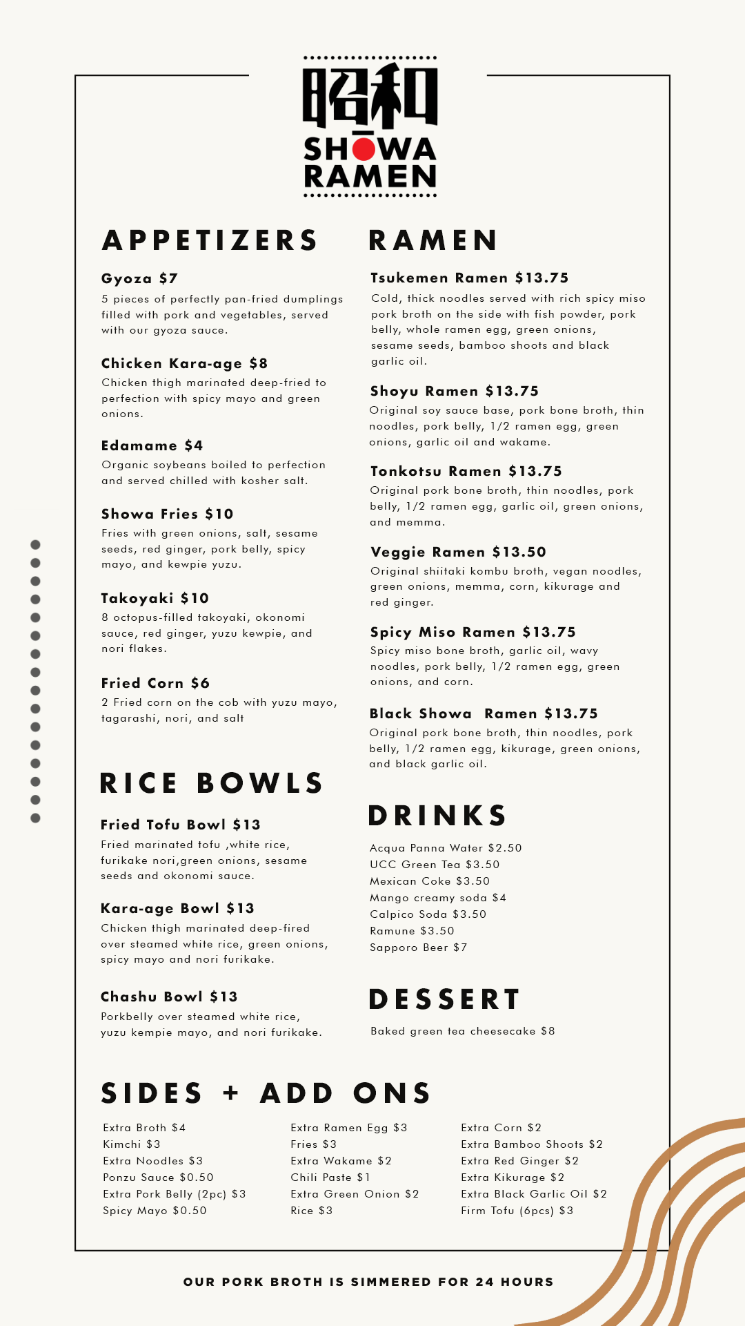 Shōwa Ramen Menu