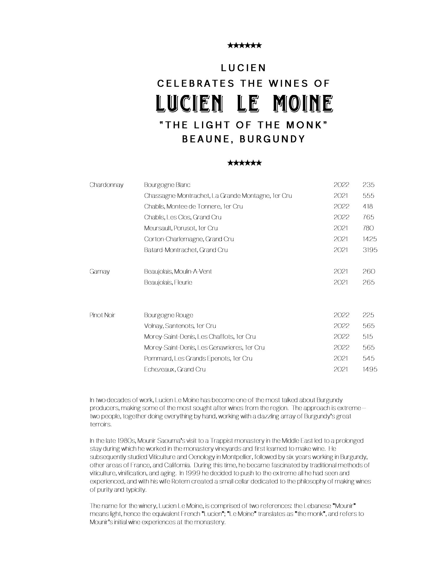 LUCIEN Menu