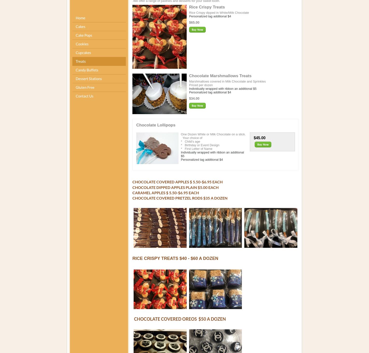 Cre8ive Cake and Candy Menu