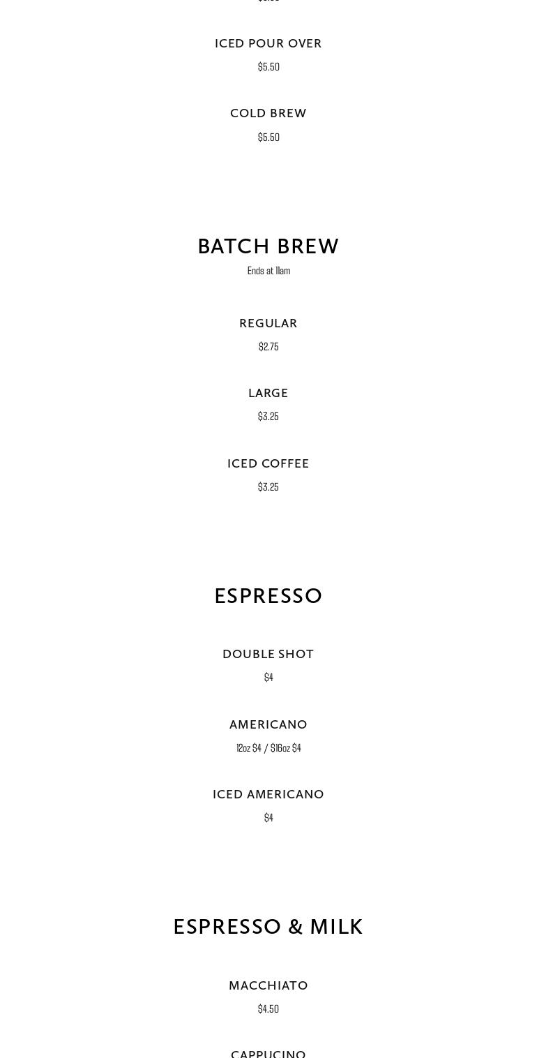 MADE Coffee Menu