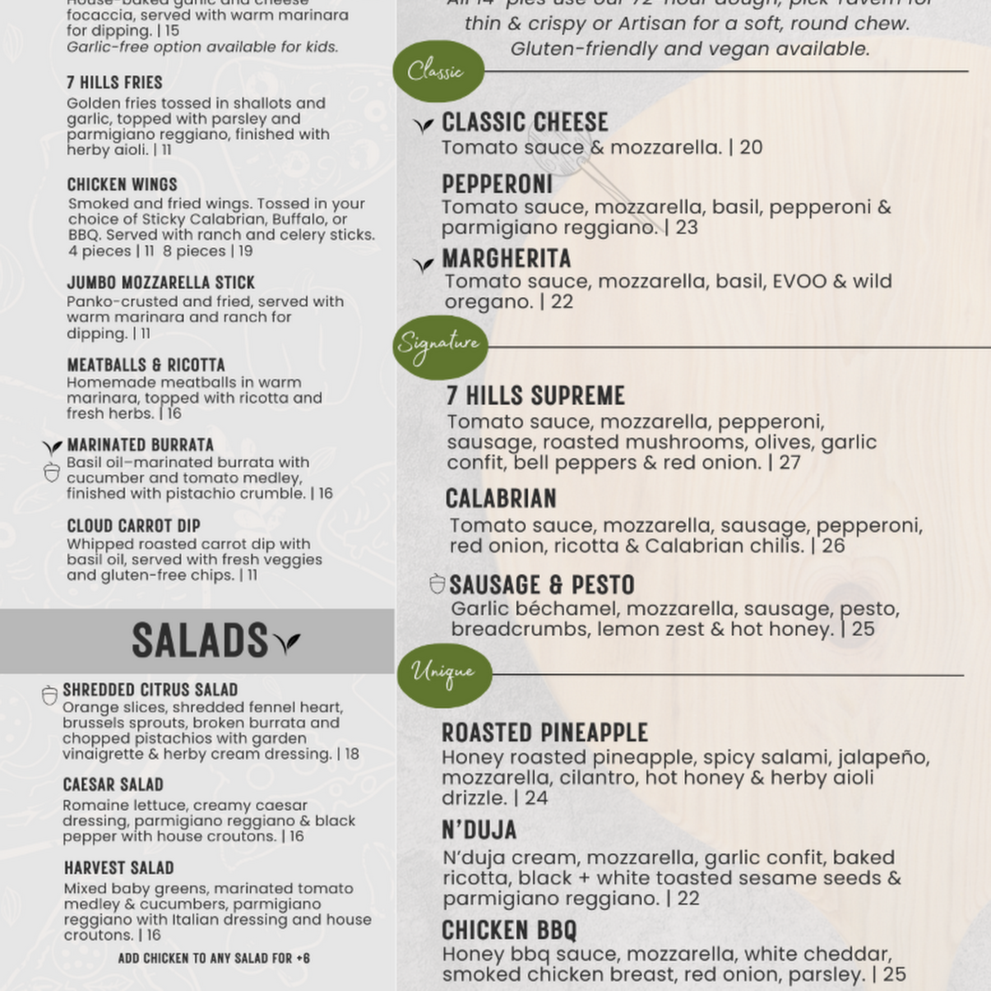 7 Hills Pizzeria Menu