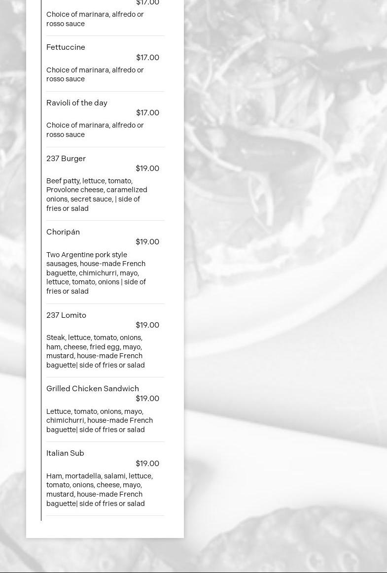 237 Ocean Avenue Menu