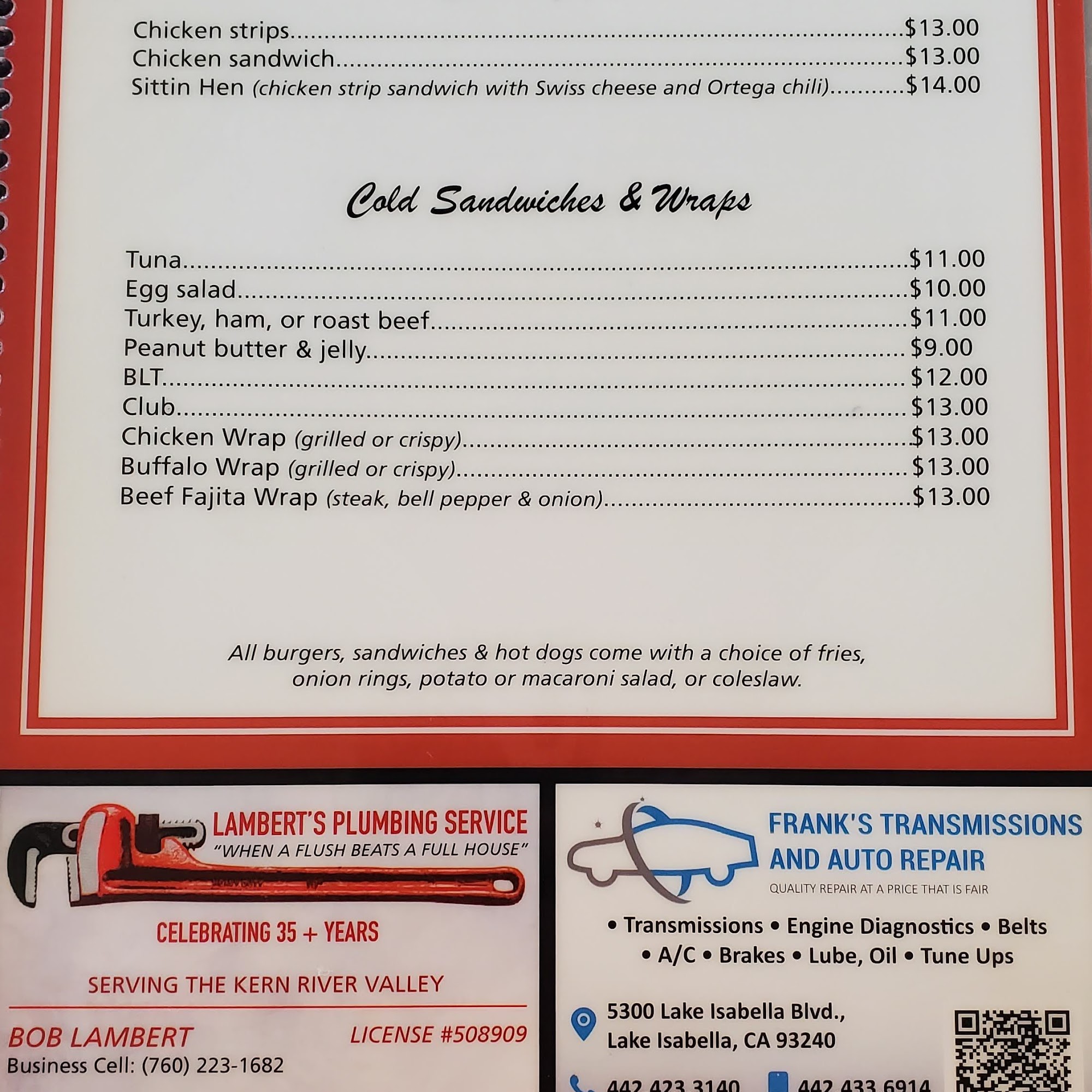 Red Rooster Cafe Lake Isabella