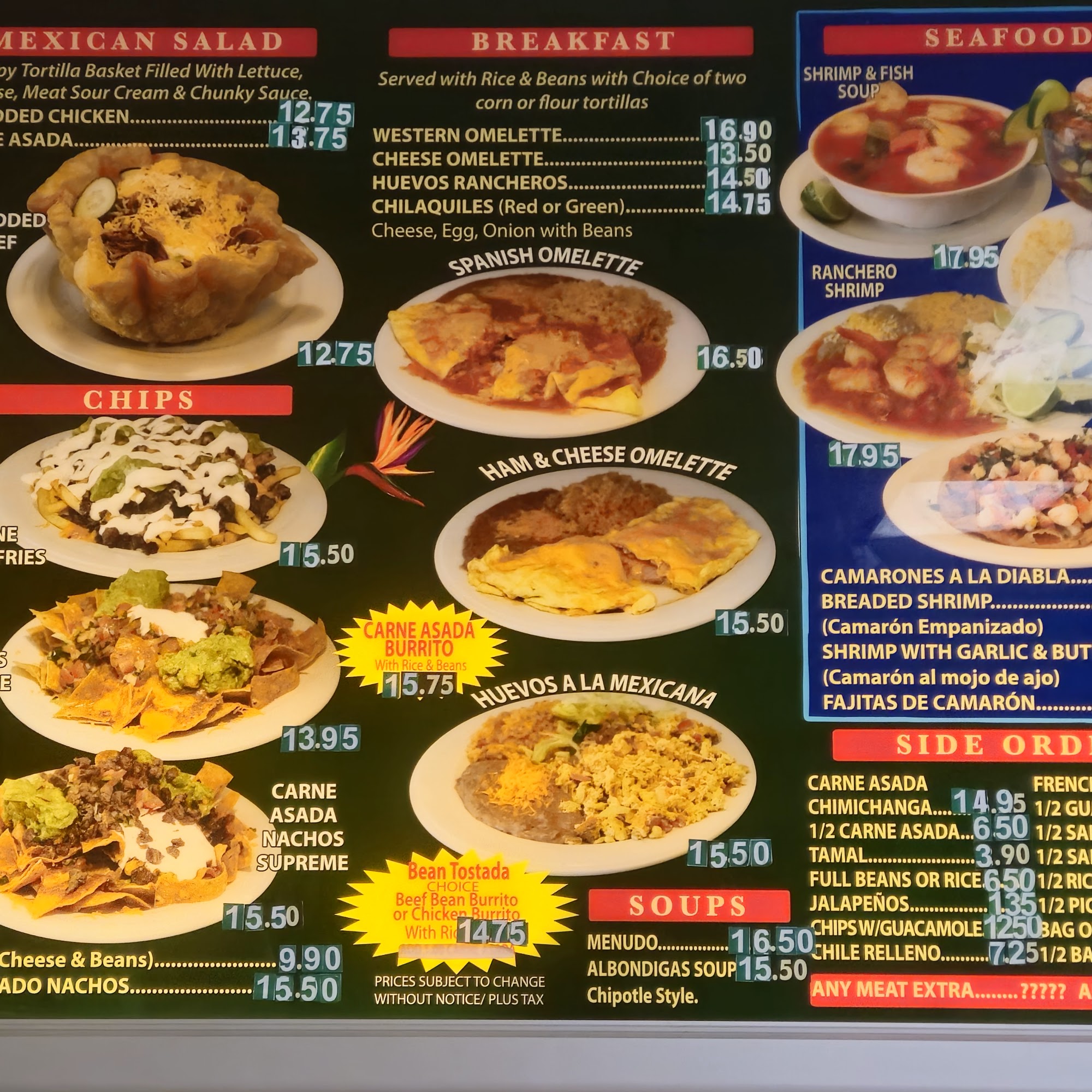 Mexican & Sea Food Menu