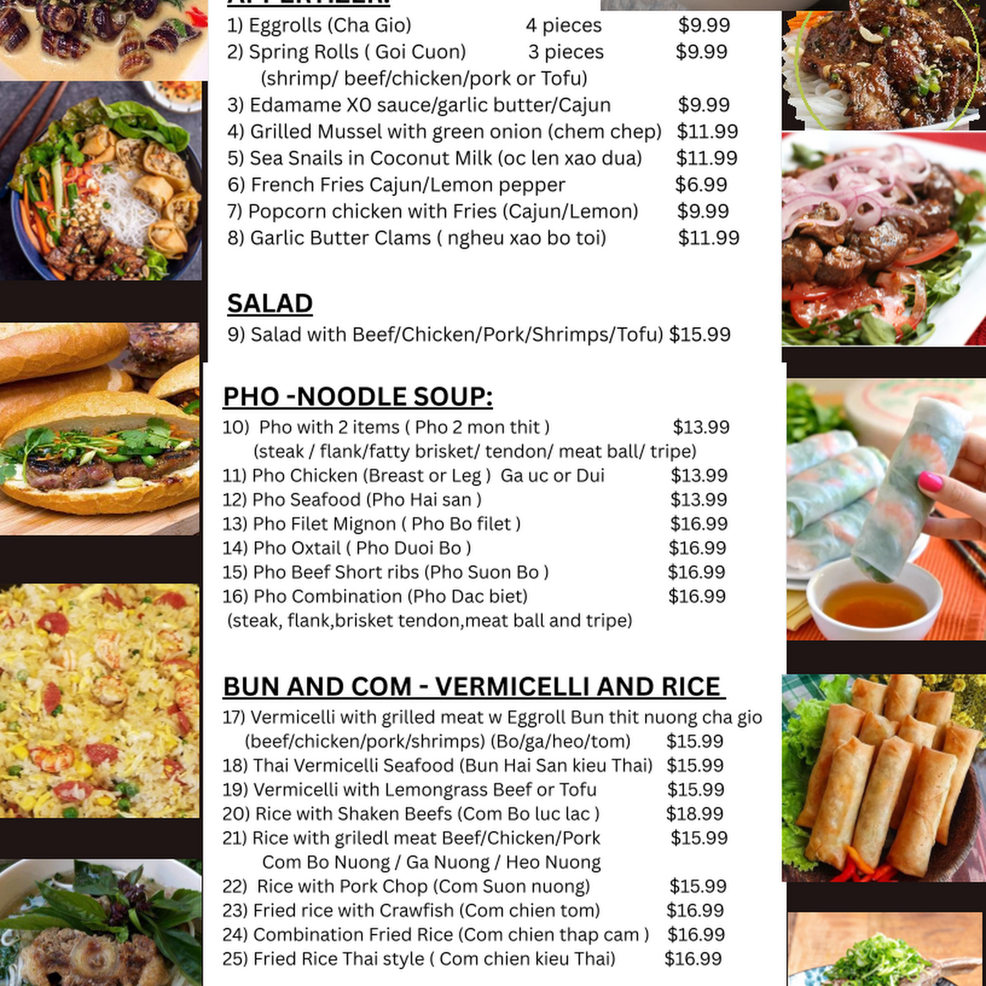 Saigon Hoa Pasteur Menu