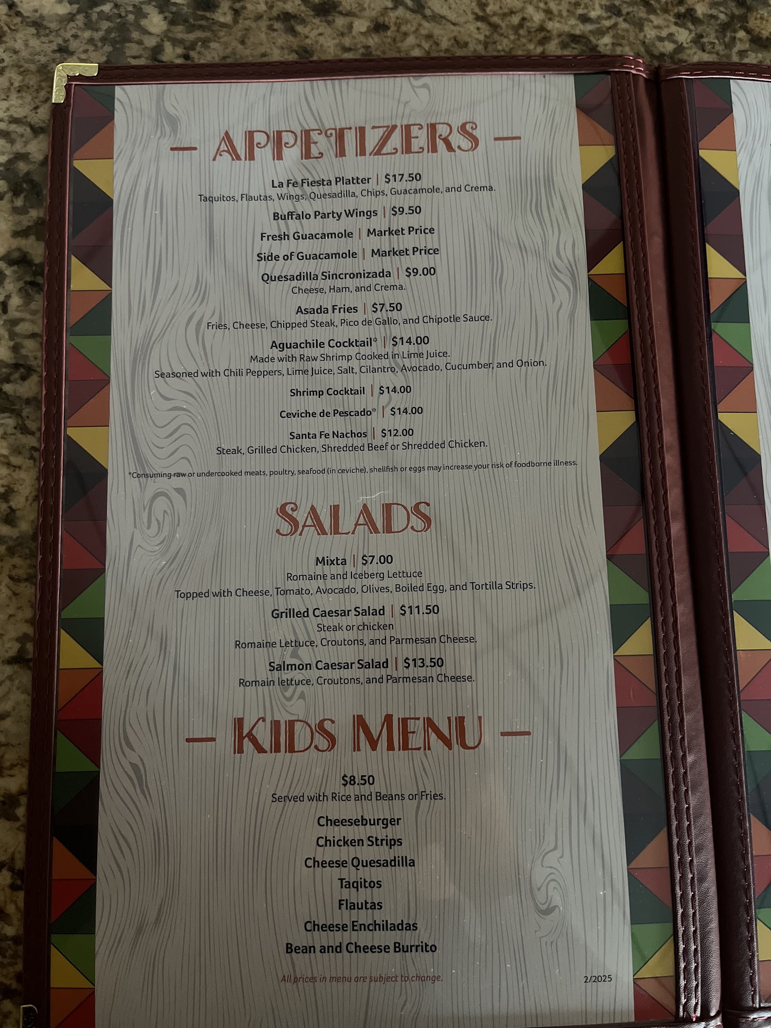 La Fe Mexican Grill Menu