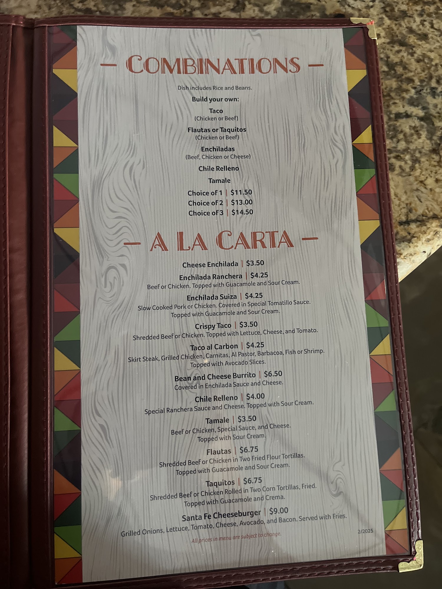La Fe Mexican Grill Menu