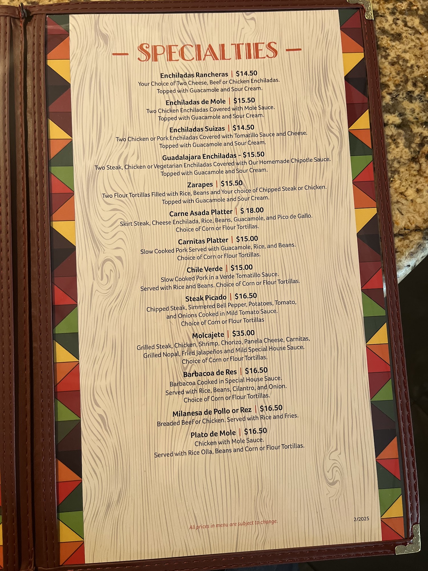 La Fe Mexican Grill Menu