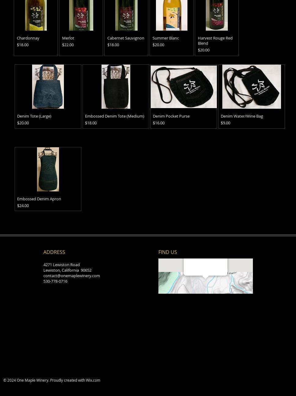 One Maple Winery Menu