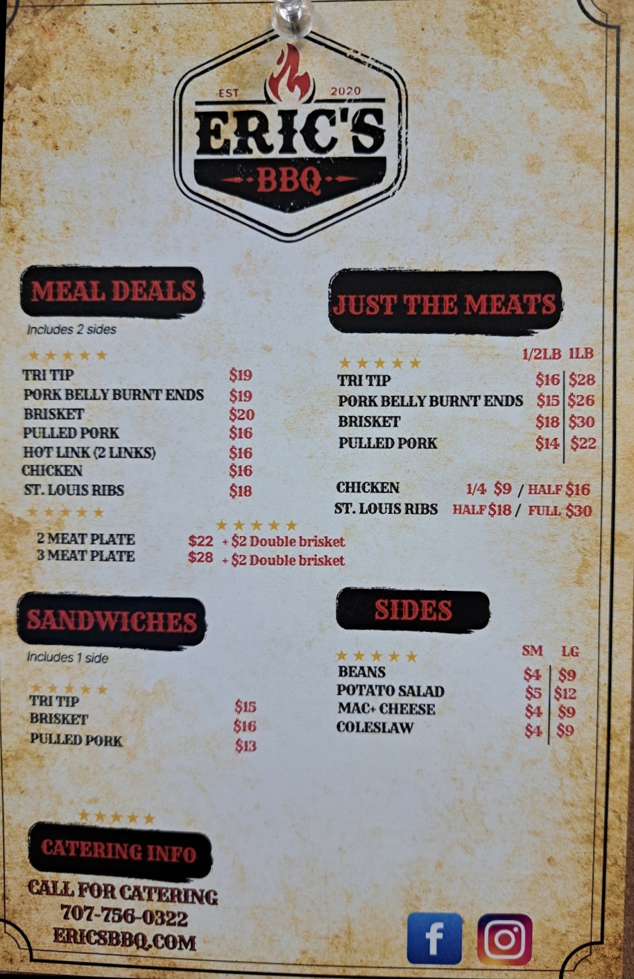 Eric’s BBQ Menu