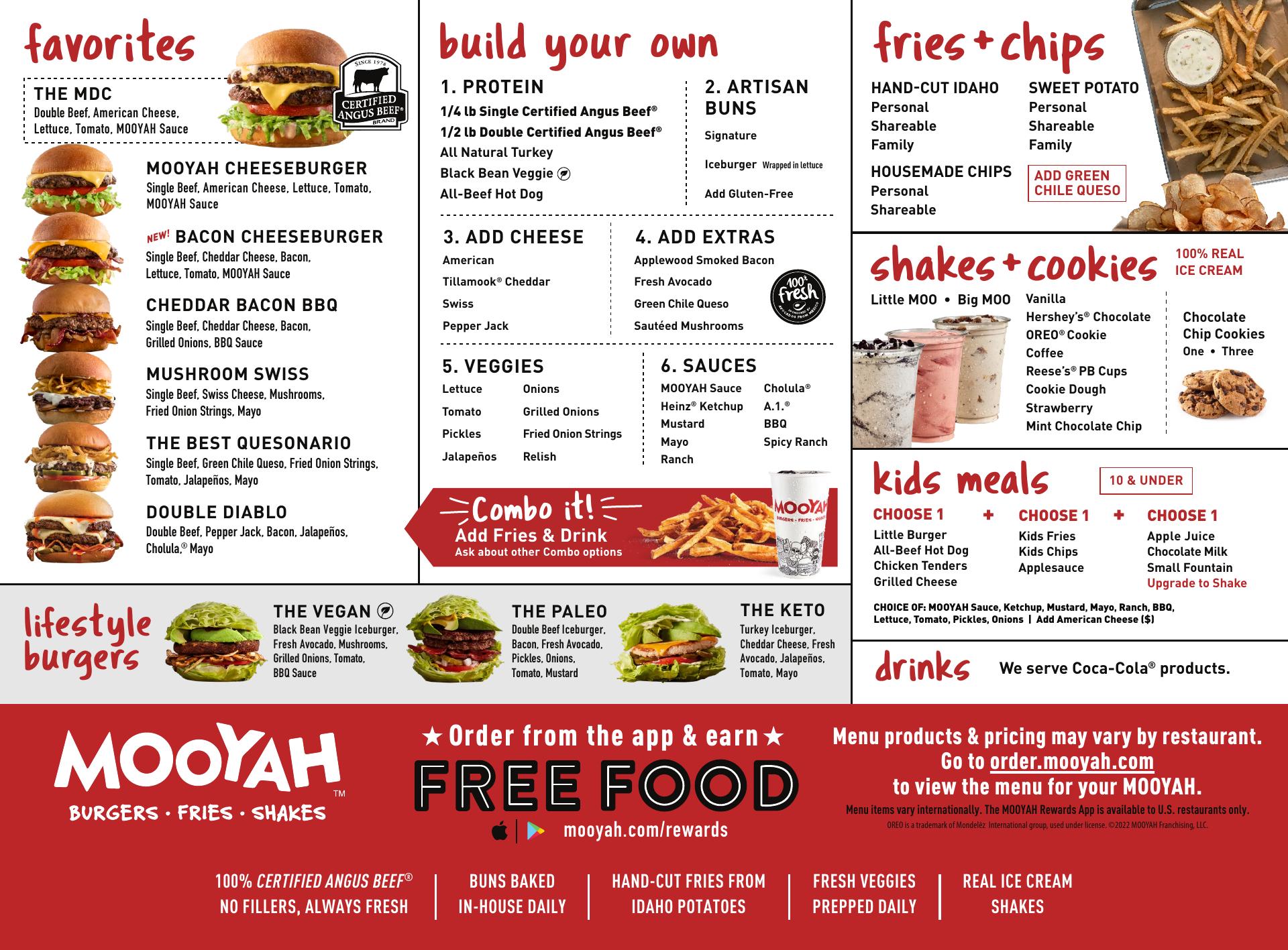MOOYAH Burgers, Fries & Shakes Menu