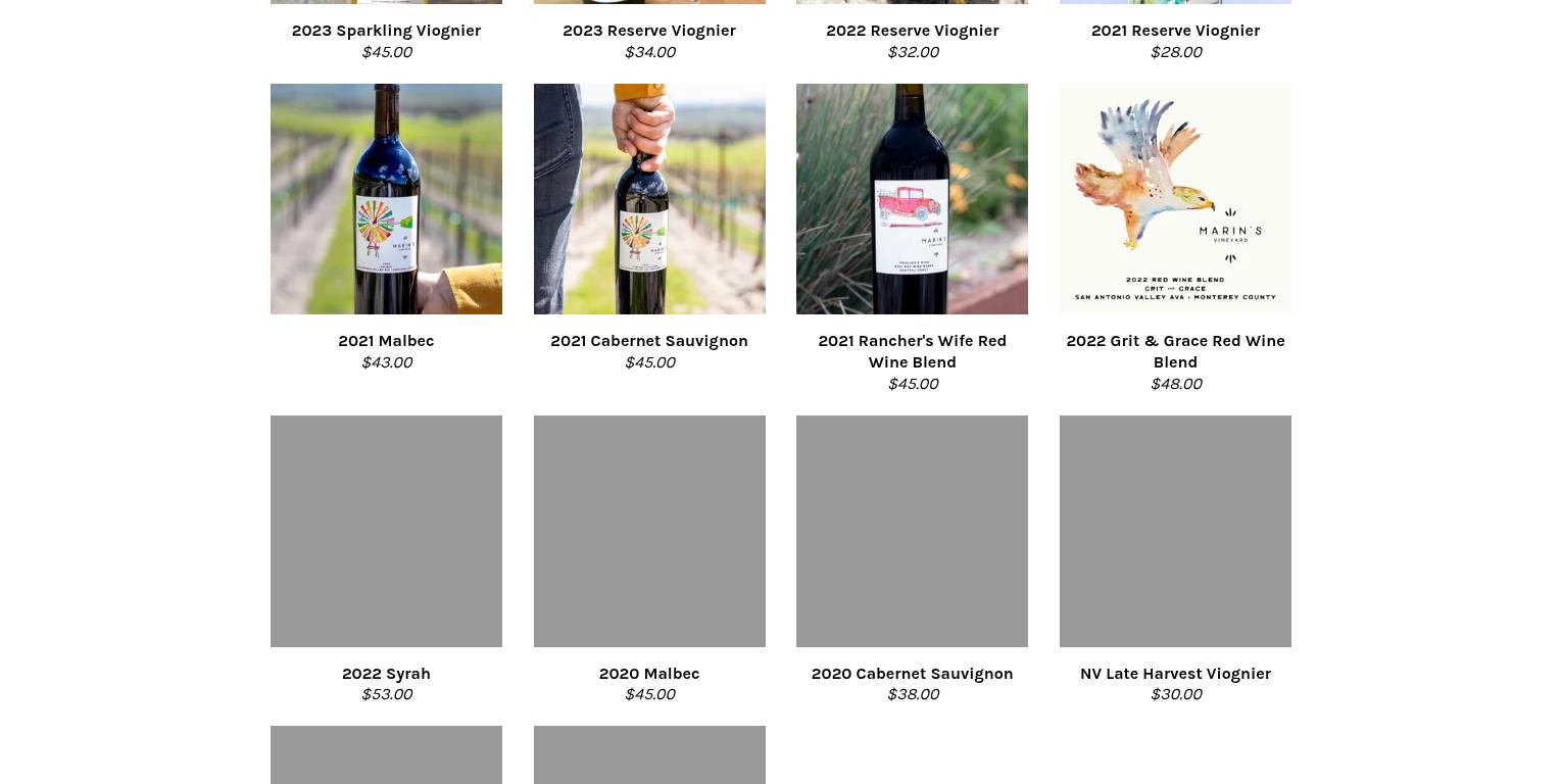 Marin's Vineyard Wine Tasting Room Menu