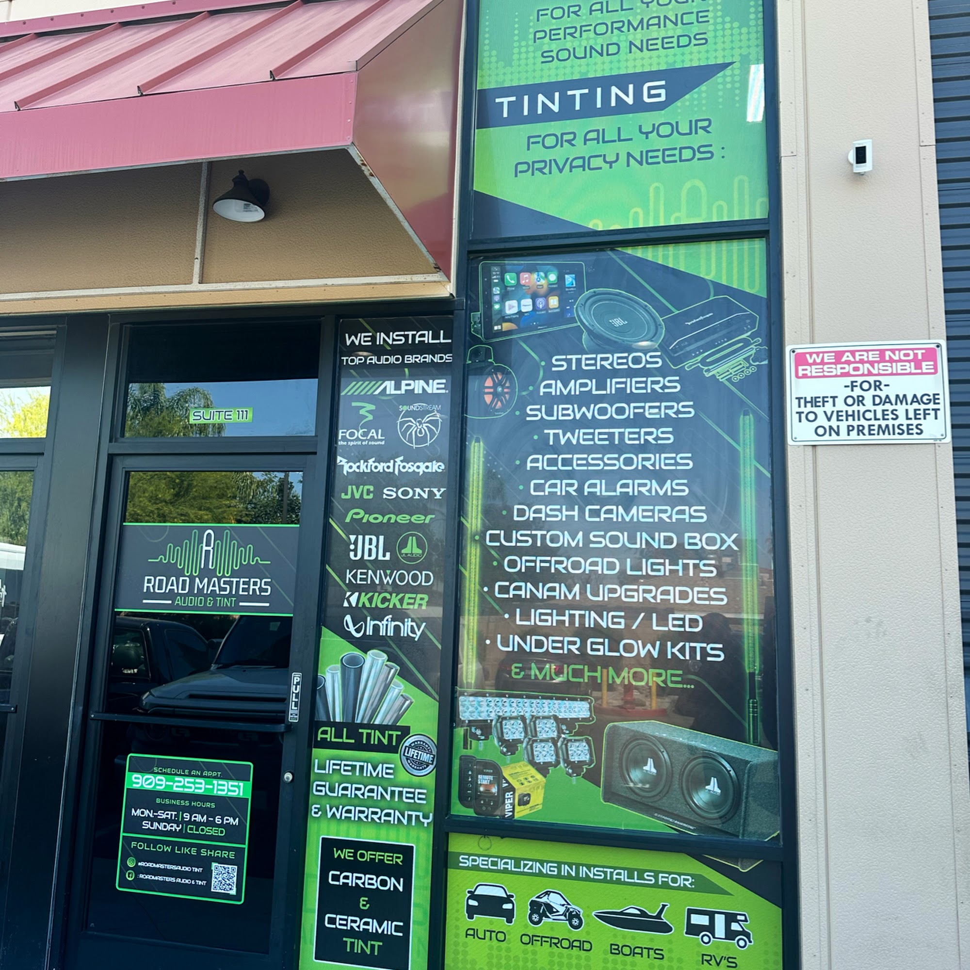 Road Masters Audio&Tint 25449 Redlands Blvd Unit 111, Loma Linda California 92354