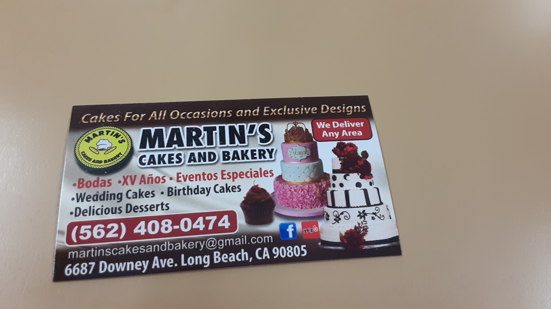 Martin's Bakery Menu