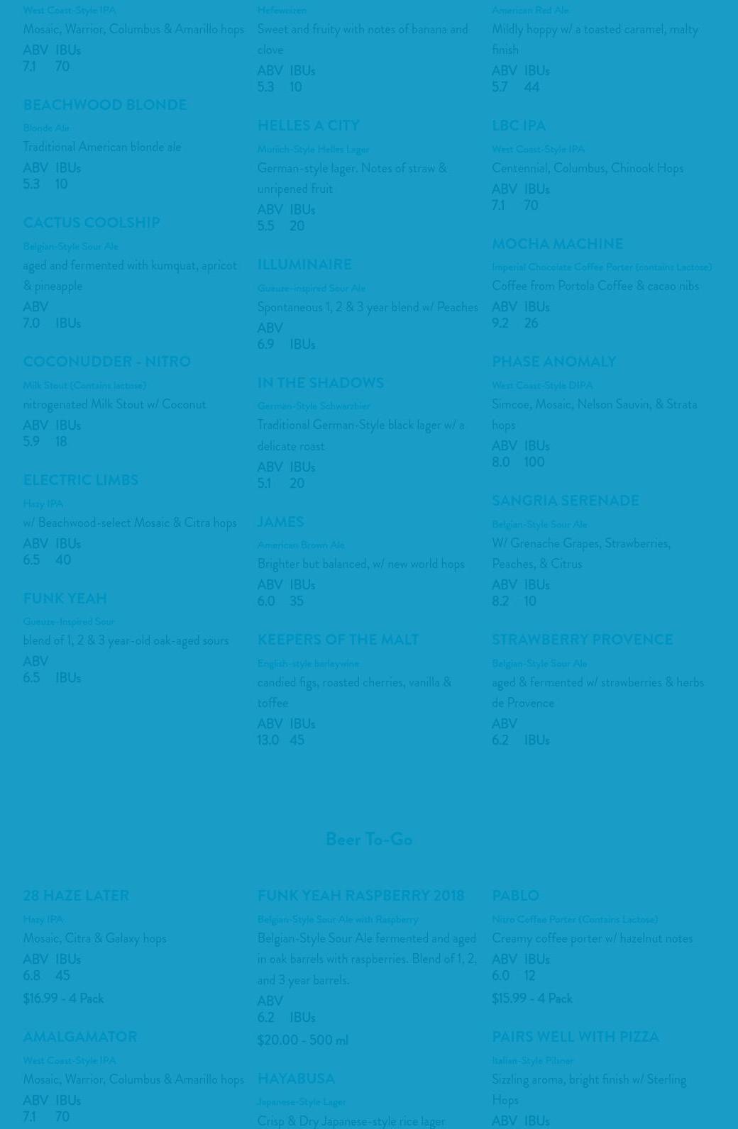 Beachwood Blendery Menu