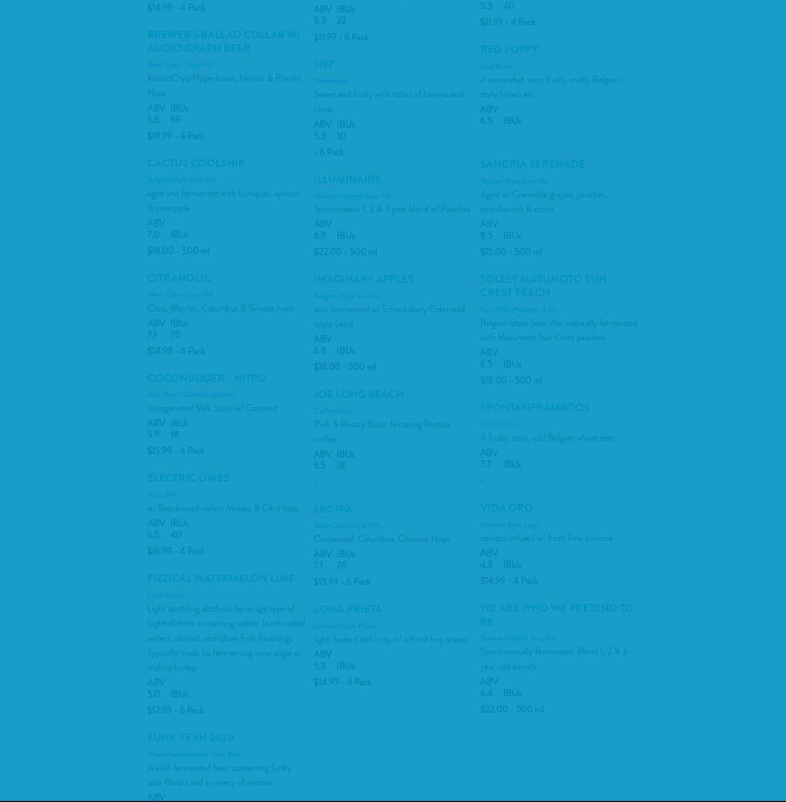 Beachwood Blendery Menu